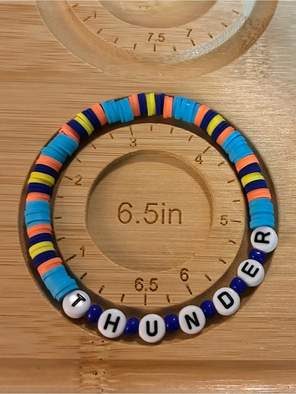 Blue Orange Sports Bead Bracelet Set with ‘THUNDER’ Lettering